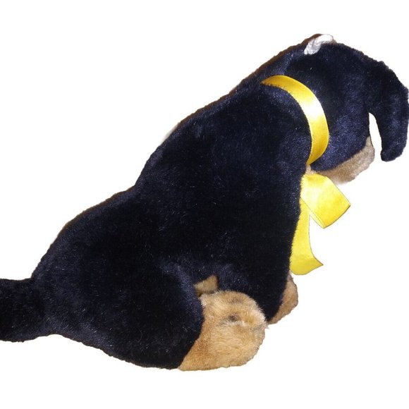 Rottweiler Realistic Puppy Stuffed Animal Yellow Bow Rotty Dog Plush Animal Toy - Picture 3 of 10